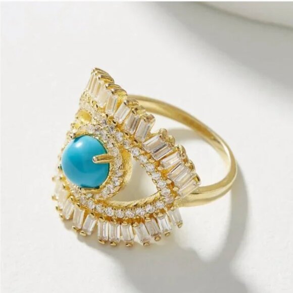 ⭐️ Spirit Eye Statement Baguette Boho Peasant Hipster Hippie Art Cat Classy Ring - Picture 1 of 3